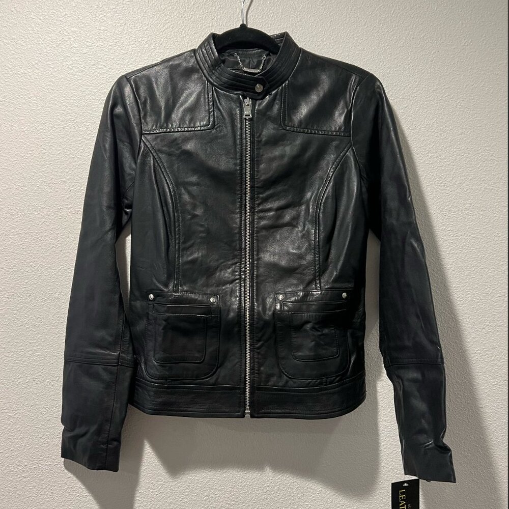 Bernardo Black Genuine Leather Moto Jacket - Size XS